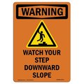 Signmission OSHA WARNING Sign, Watch Your Step Downward W/ Symbol, 14in X 10in Decal, 10" W, 14" H, Portrait OS-WS-D-1014-V-13712